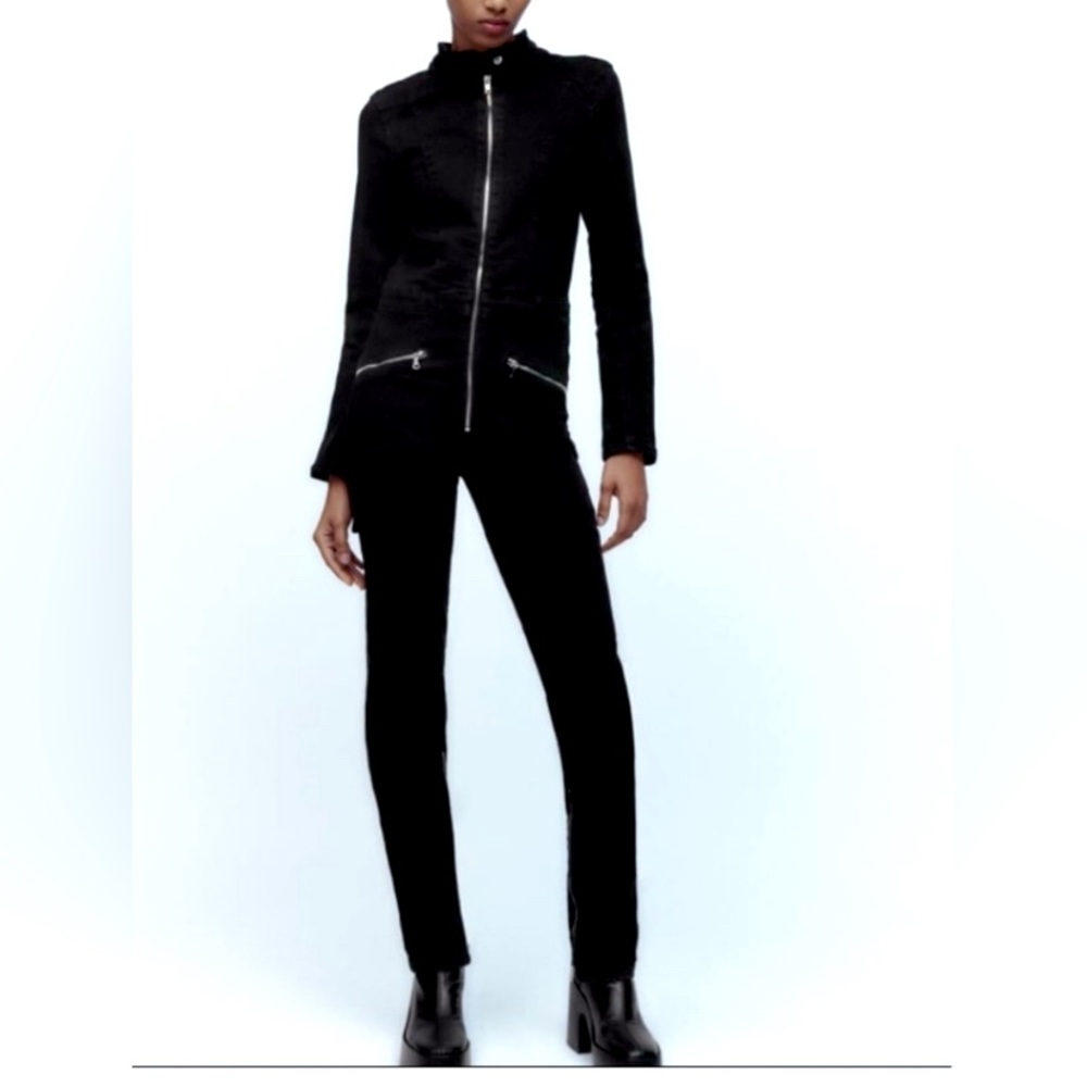 Zara Black Denim TRF Jumpsuit Size Small